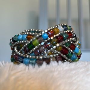 Silver Beaded Cuff Bracelet-Multicolor